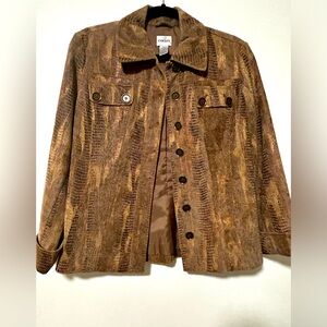 Snake Print Chicos Women Jacket Size S (8-10) Brown Button Front Pocket Shimmery